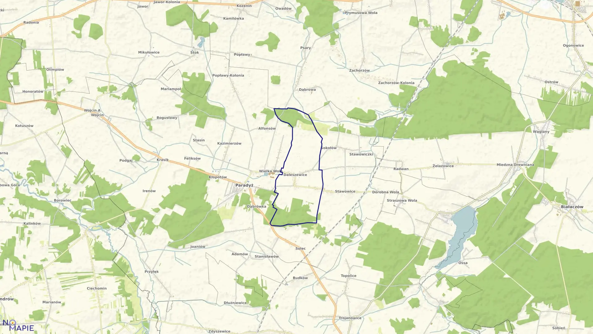 Mapa obrębu DALESZEWICE w gminie Paradyż