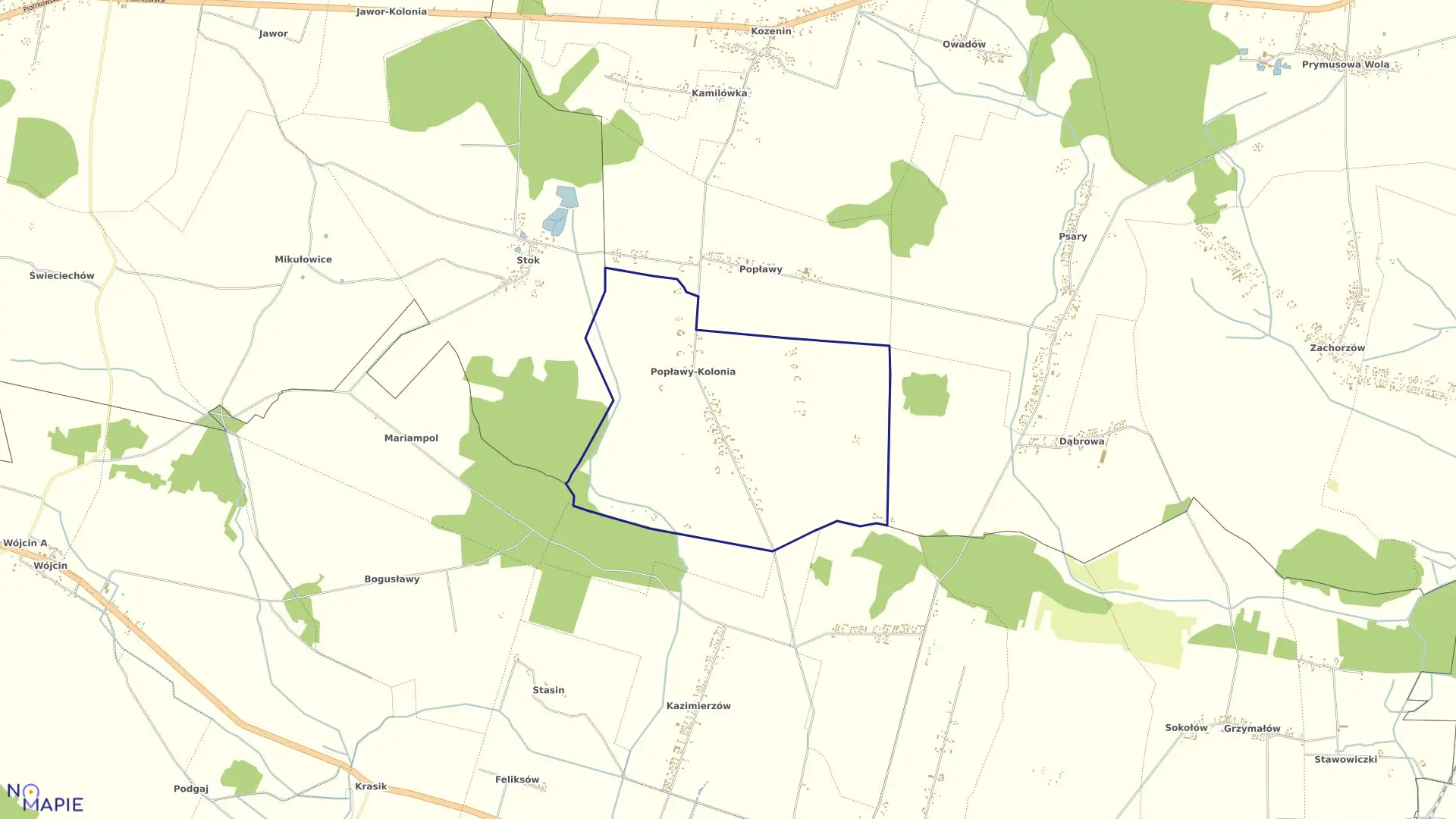 Mapa obrębu KOLONIA POPŁAWY w gminie Paradyż